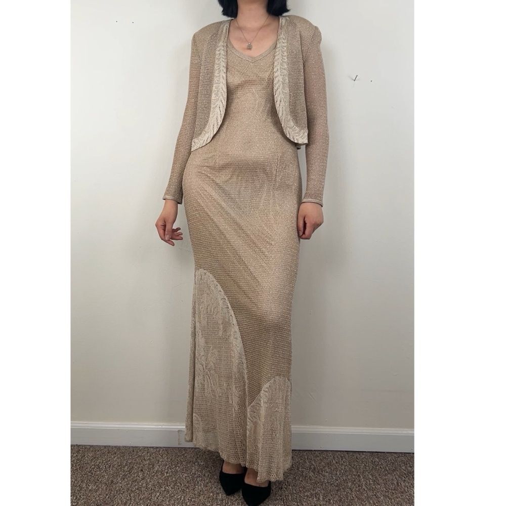 Vintage Damianou Gold Crochet 2-Piece Gown with Jacket - Picture 2 of 8